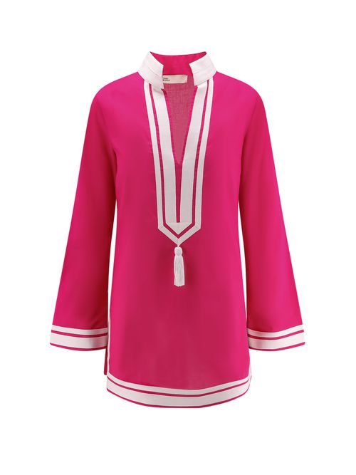 Cotton Short Dress With Contrasting Profiles