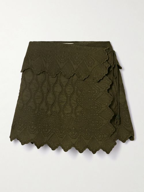 Taryn Quilted Cotton-matelassé Mini Wrap Skirt - Green
