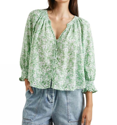 Mariah Top In Green Texture Floral