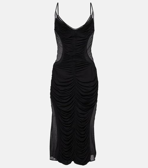 Ruched mesh midi dress
