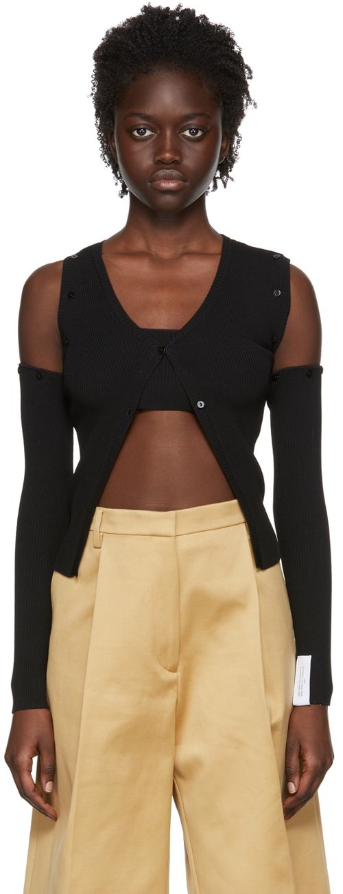 Black Viscose Cardigan &amp; Tank Top Set