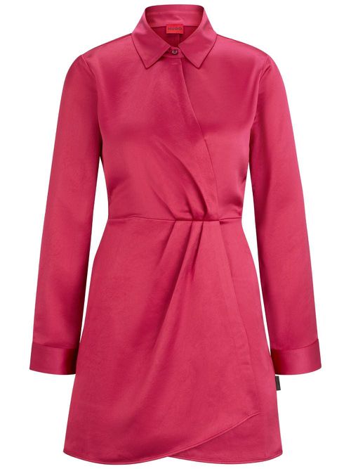 Classic-collar satin-finish dress - Pink