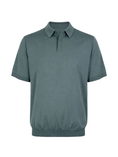 Devore Lichen Green Knitted Polo Collar T-Shirts Polo