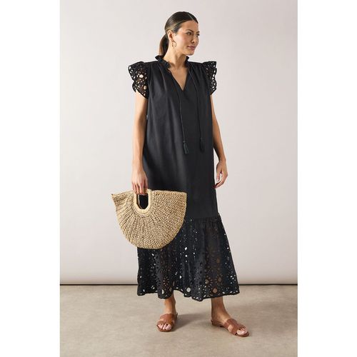 Wallis Womens Cotton Poplin Drop Hem Maxi Dress - Black - Size 8 UK
