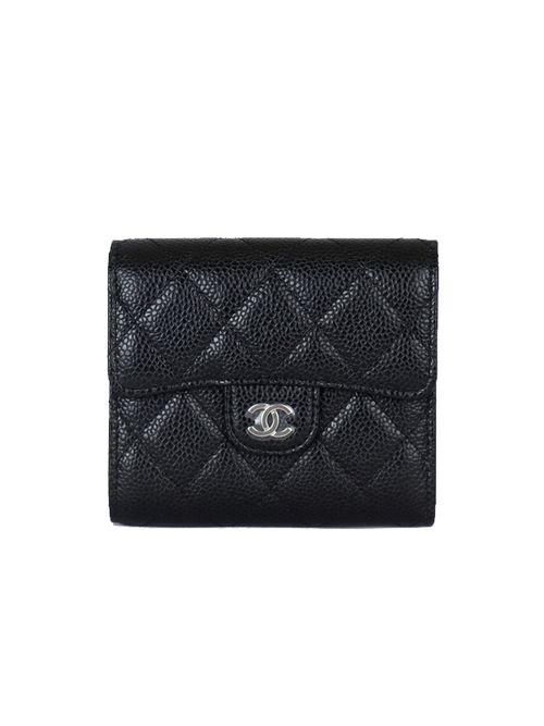 Chanel White Grained Calfskin Wallet Tri-Fold Pre-Owned