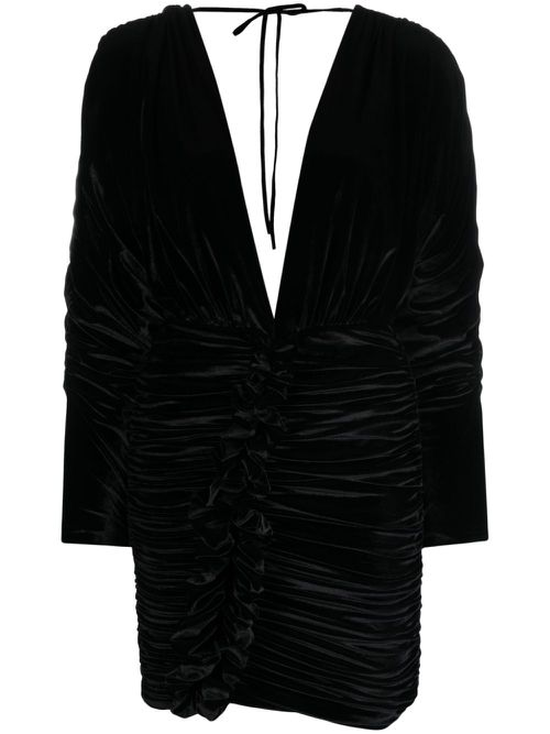 Floral-appliqué ruched minidress - Black