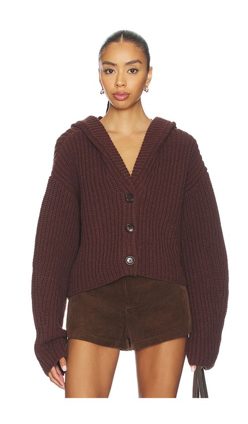 Lovers and Friends Anika Hooded Cardigan in Chocolate. M. Also in XS
