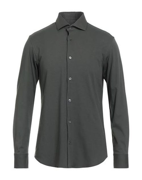 Man Shirt Dark green Size 40 Cotton, Elastane