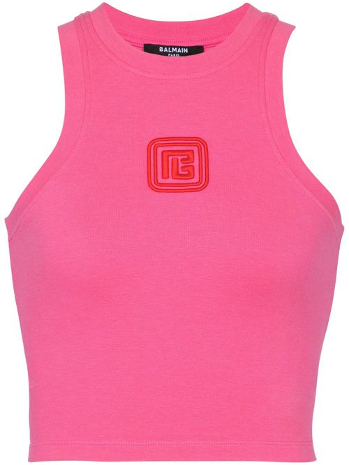 Logo-embroidered cropped tank top - Pink