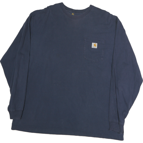 CARHARTT Mens Navy Blue Long Sleeve T-Shirt XL Crew Neck Cotton Pocket