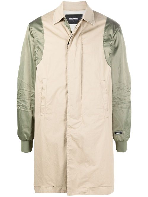 Contrast-sleeve single-breasted coat - Neutrals