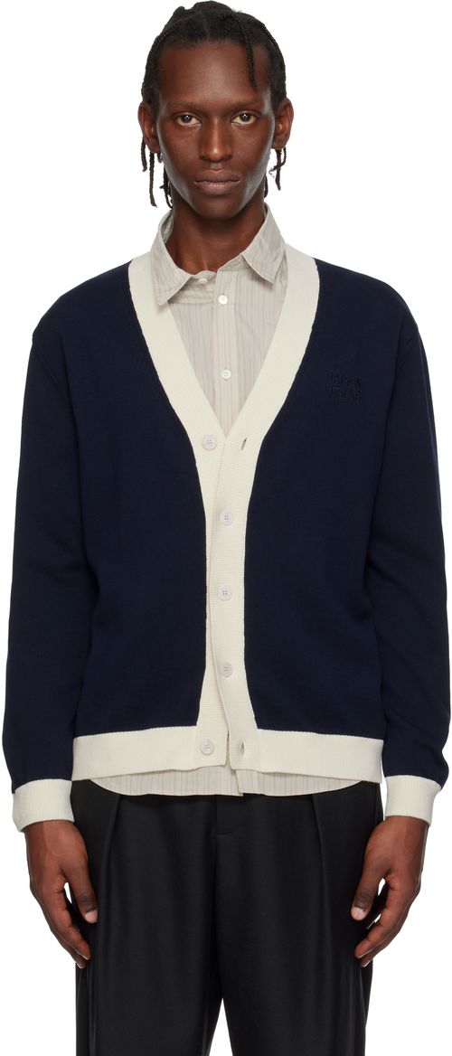 Navy Contrasted Cotton Comfort Cardigan