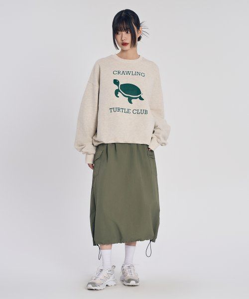 Nylon Cargo Long Skirt_Khaki