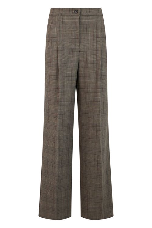 Checkered Wide-Leg Trousers with Elastic Waist