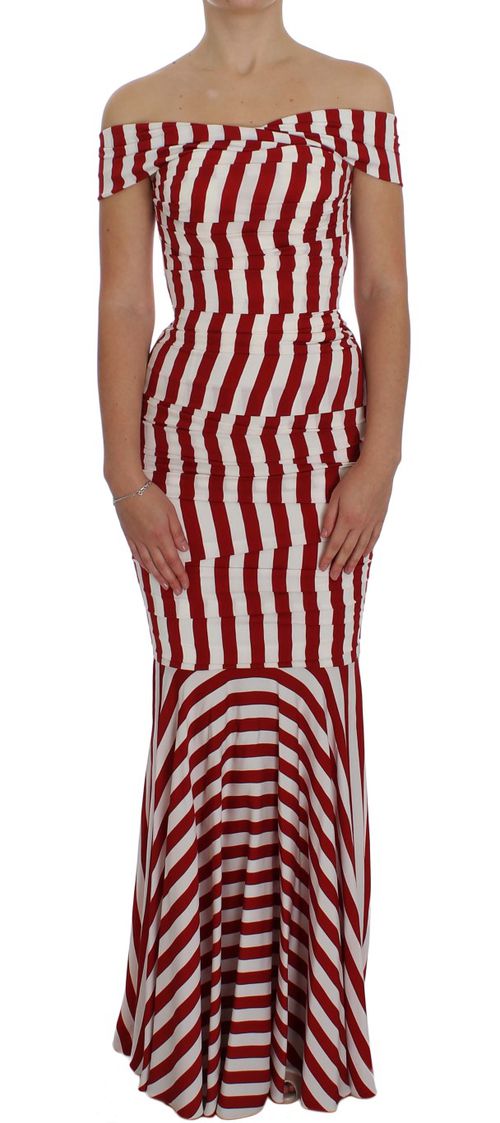 Dolce & Gabbana Elegant Red and White Striped Silk Bodycon Women's Dress