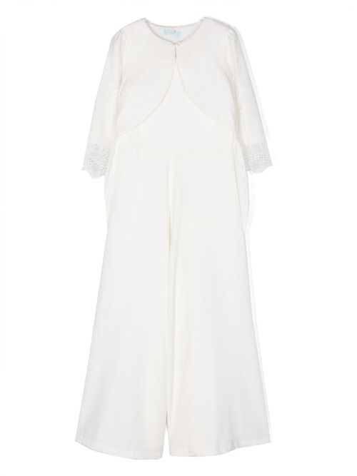 Floral-appliqué jumpsuit set - White