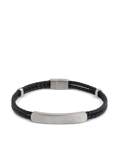 Logo-engraved leather bracelet - Silver