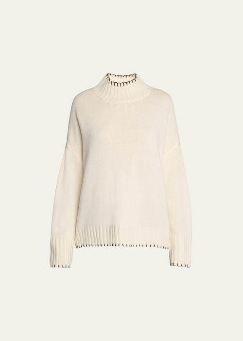 Wool-Cashmere Whipstitch Mock-Neck Pullover