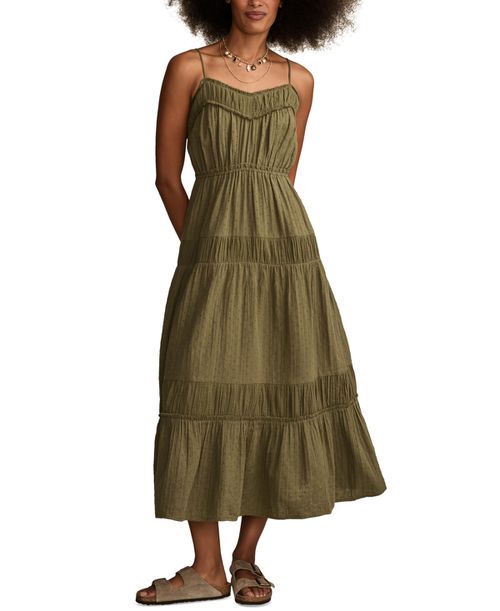 Women's Cotton Gauze Tiered Maxi Dress - Dusty Olive