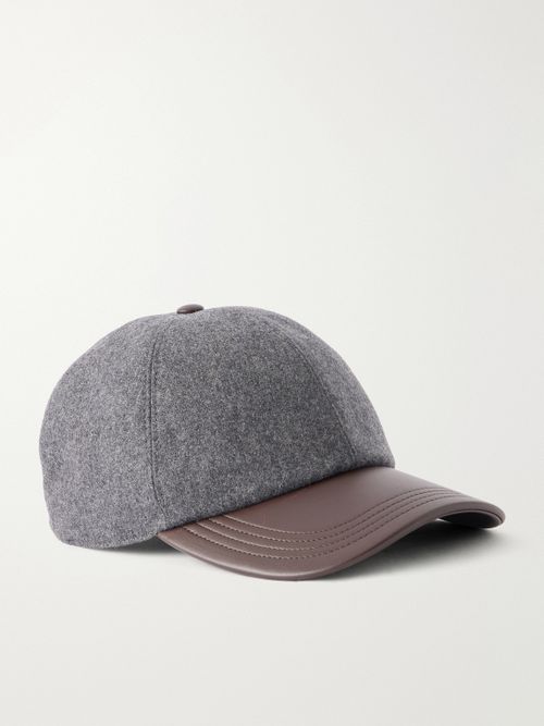 Leather-trimmed cashmere-blend hat