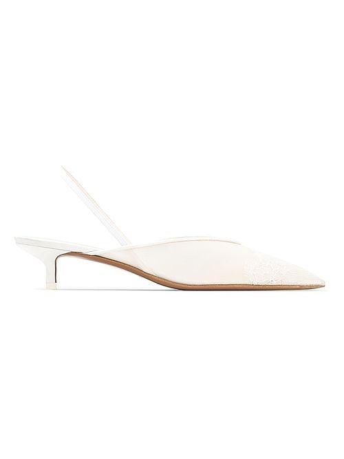 Women's Irena Lace 40MM Slingback Kitten Heels - Cream