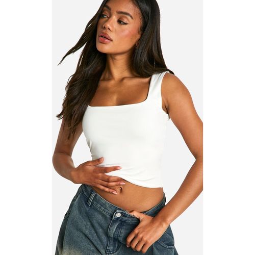Boohoo Womens Double Layer Slinky Square Neck Crop top - White