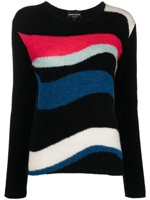 Abstract-pattern knit jumper - Black