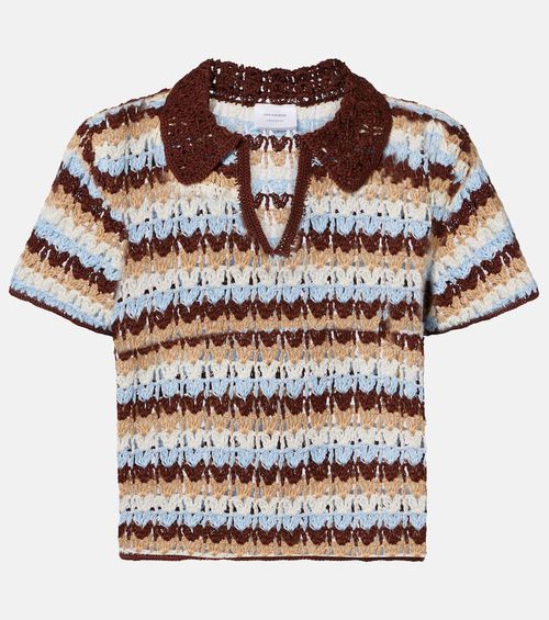 Crochet striped cotton polo shirt