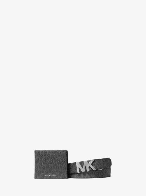 Signature Logo Wallet and Reversible Belt Gift Set in Black - One Size