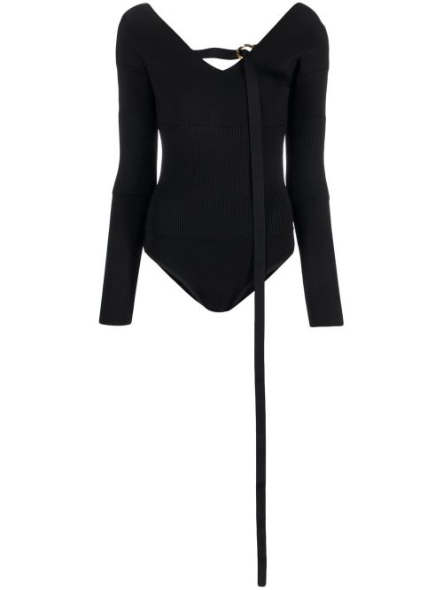 V-neck knitted bodysuit - Black
