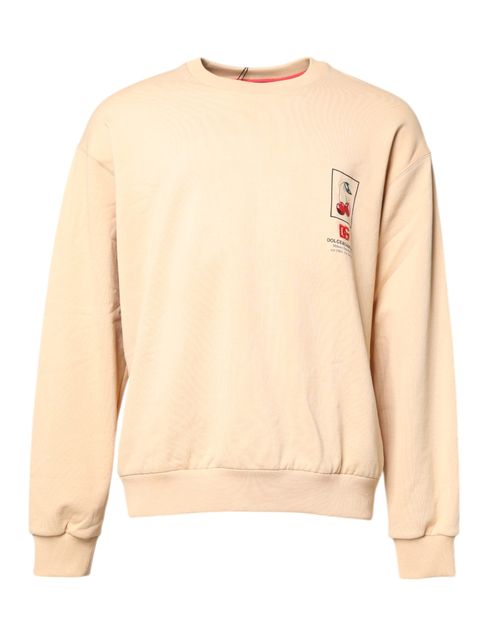 Cherry Print Crew Neck Sweatshirt — Beige