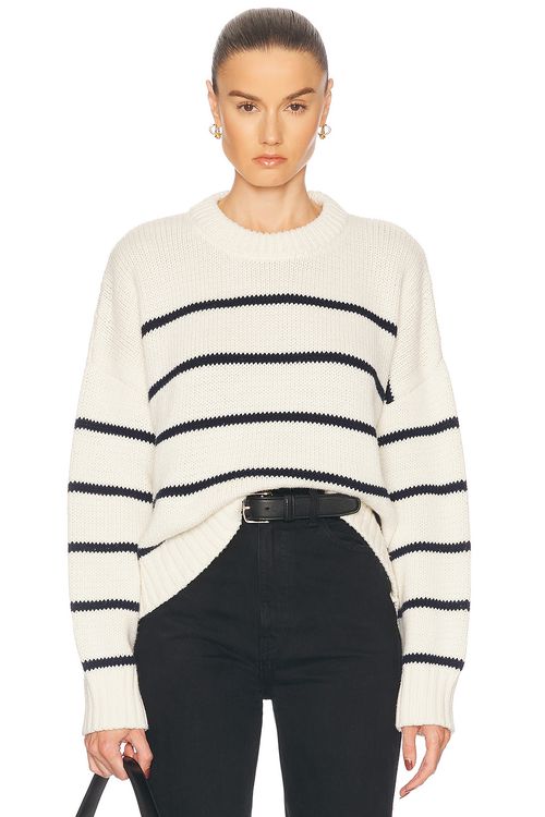 Jenni Kayne Chloe Crewneck Sweater in Ivory & Navy Stripe - Ivory.  XS also in L