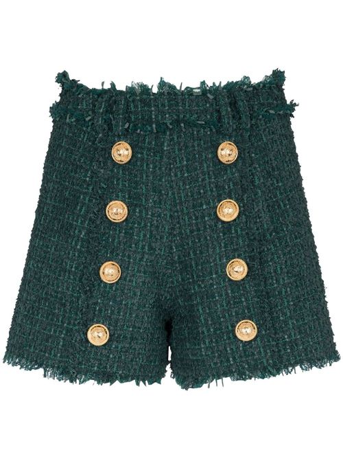High-waisted button-detailed shorts - Green