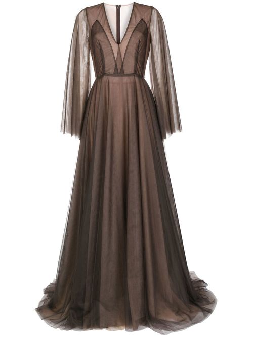 Sheer-panel evening gown - Brown