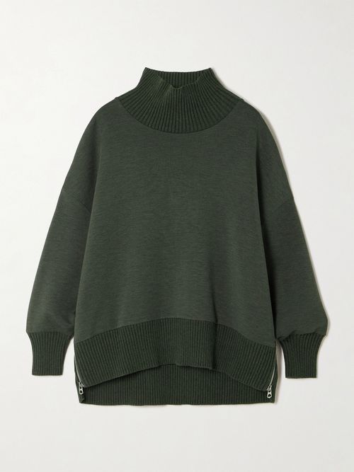 Barker Oversized Zip-detailed Stretch-jersey Turtleneck Sweatshirt - Green