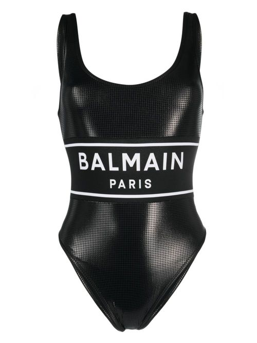 Logo-print puppytooth-pattern swimsuit - Black