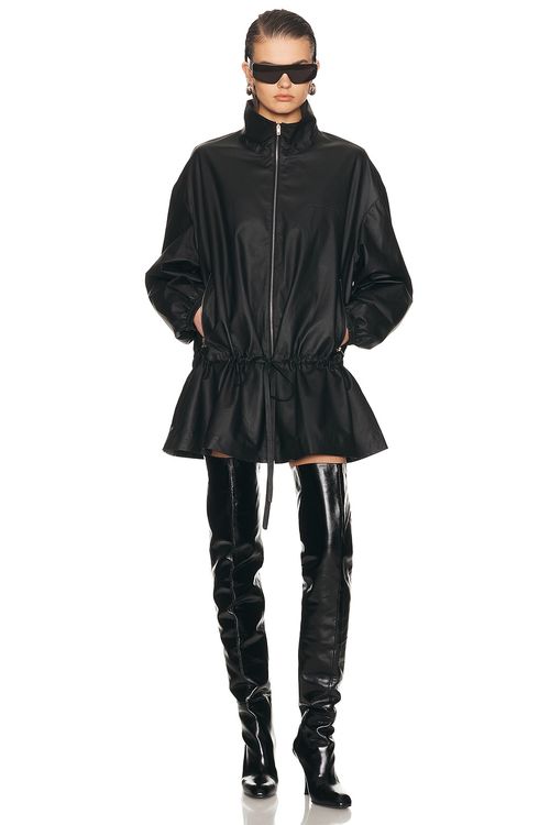 Alexander Wang Drop Waist Leather Parka in Black - Black. L also in M