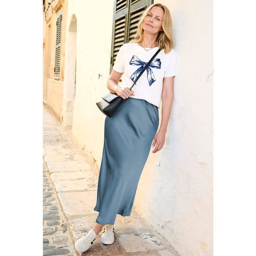 Cotton Traders Women's Satin Maxi Skirt in Mid Blue