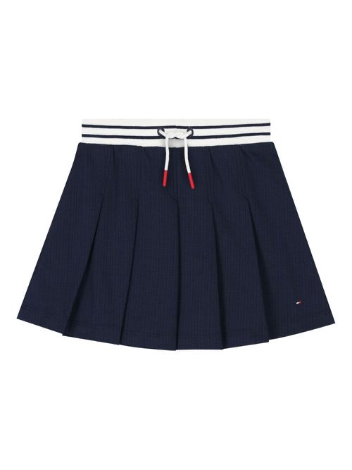 Pleated striped-waistband skirt - Blue