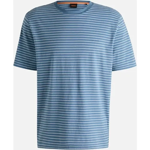 Men's BOSS Orange Tales Stripe T-Shirt 462 Open Blue - Size: 44/Regular