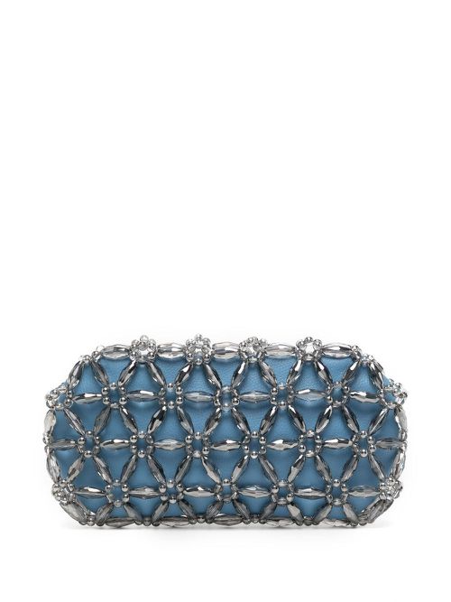Faceted bead-embellished clutch bag - Blue
