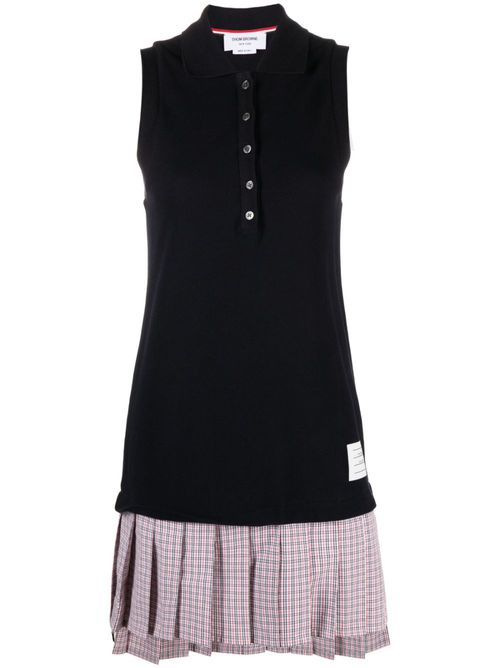 Pleated-skirt polo minidress - Blue