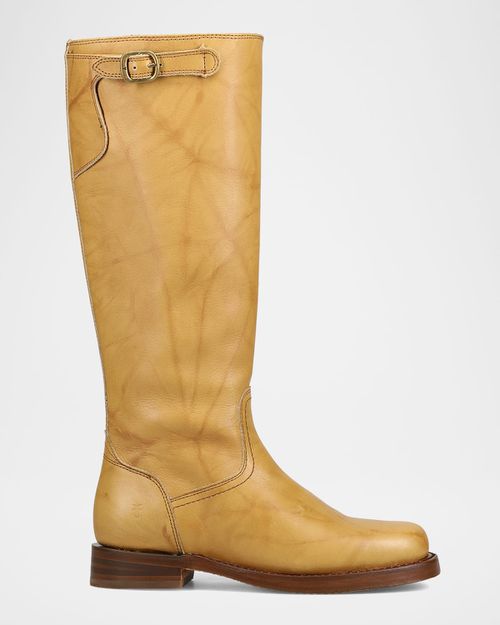 Campus Oiled Leather Low Heel Tall Riding Boots