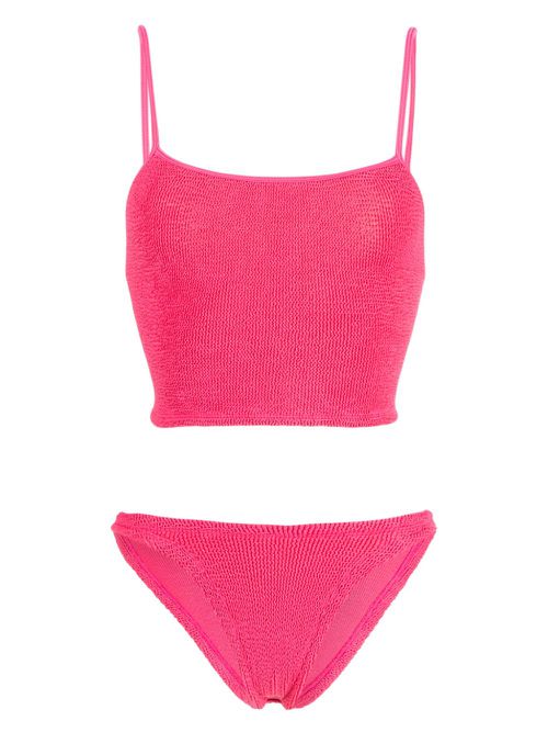 Strap crinkled-finish bikini set - Pink