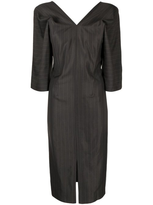 Striped wool-silk dress - Grey