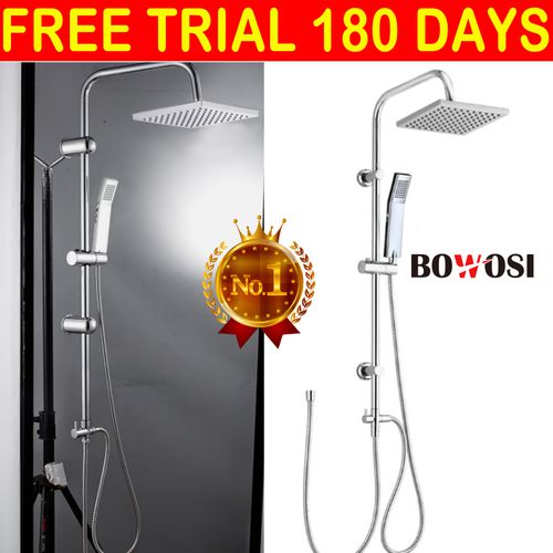 TEMU Square Chrome Overhead Rain Shower Mixer Kit Dual Rigid Riser Head And Hand Held Shower Twin Bath Set For Bathroom, With Fittings, Bathroo