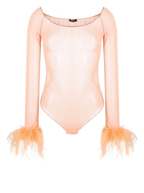 Ostrich feather-trim bodysuit - Orange
