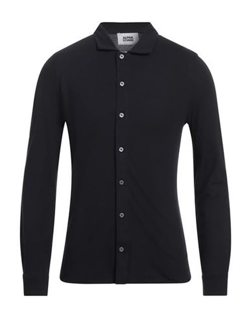 Alpha Studio Man Shirt Midnight blue Size 38 Cotton, Elastane