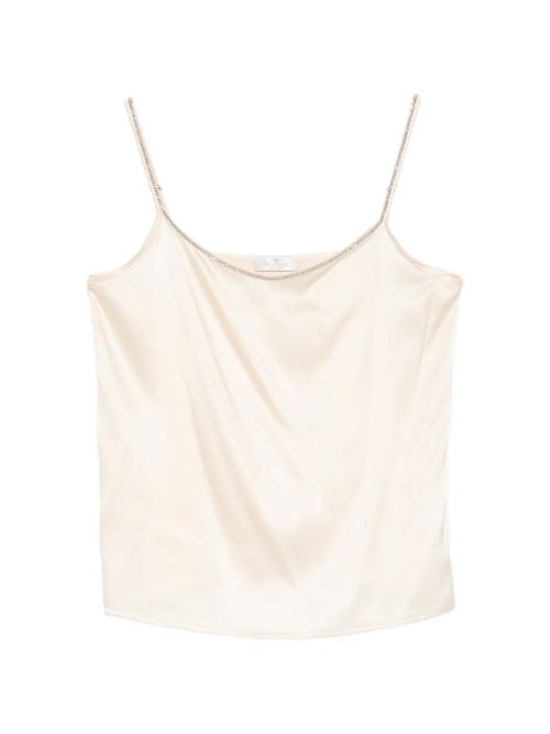 Embellished Spaghetti-Strap Tank Top — cream