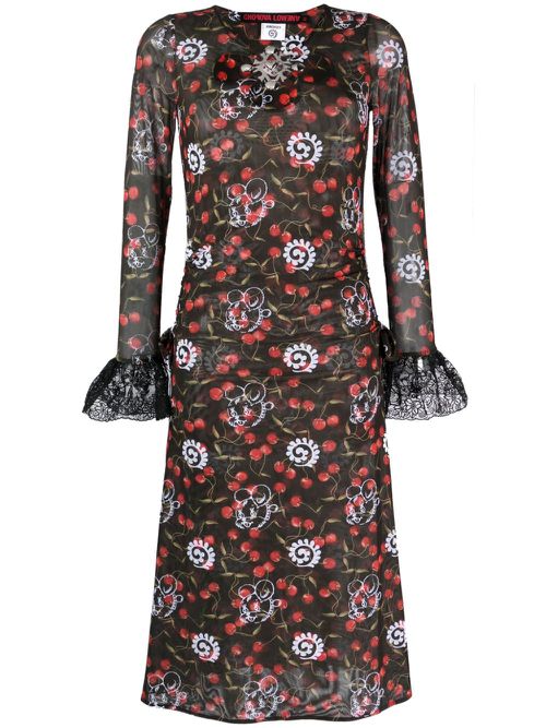 Windsucker semi-sheer midi dress - Black